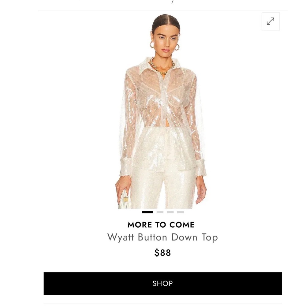 More To Come Revolve Ivory Sequin 2 Piece Sheer Button Down Shirt Pants Set M/L - Picture 11 of 11